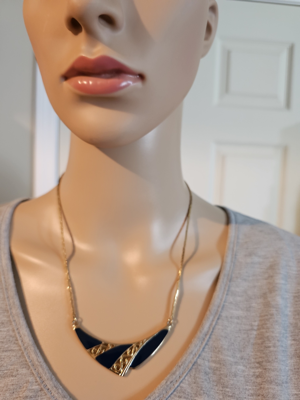 Gold and Navy Enamel Geometric Necklace - Women Jewelry